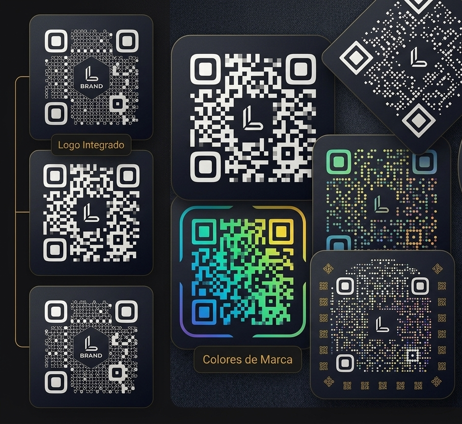 Collage de diferentes tipos de QR personalizados LinksIA